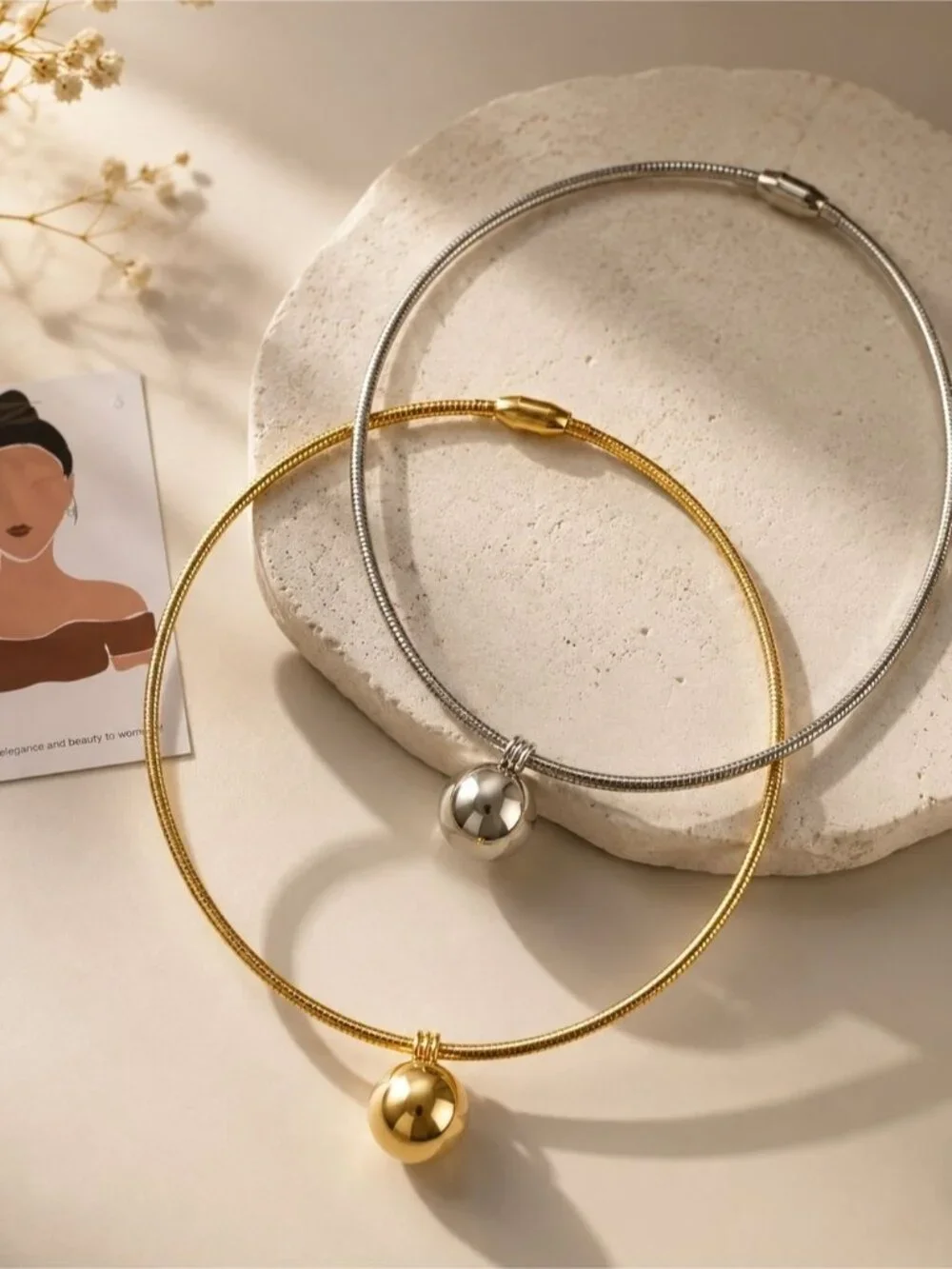 Gold Ball Pendant Choker - Polished Gold